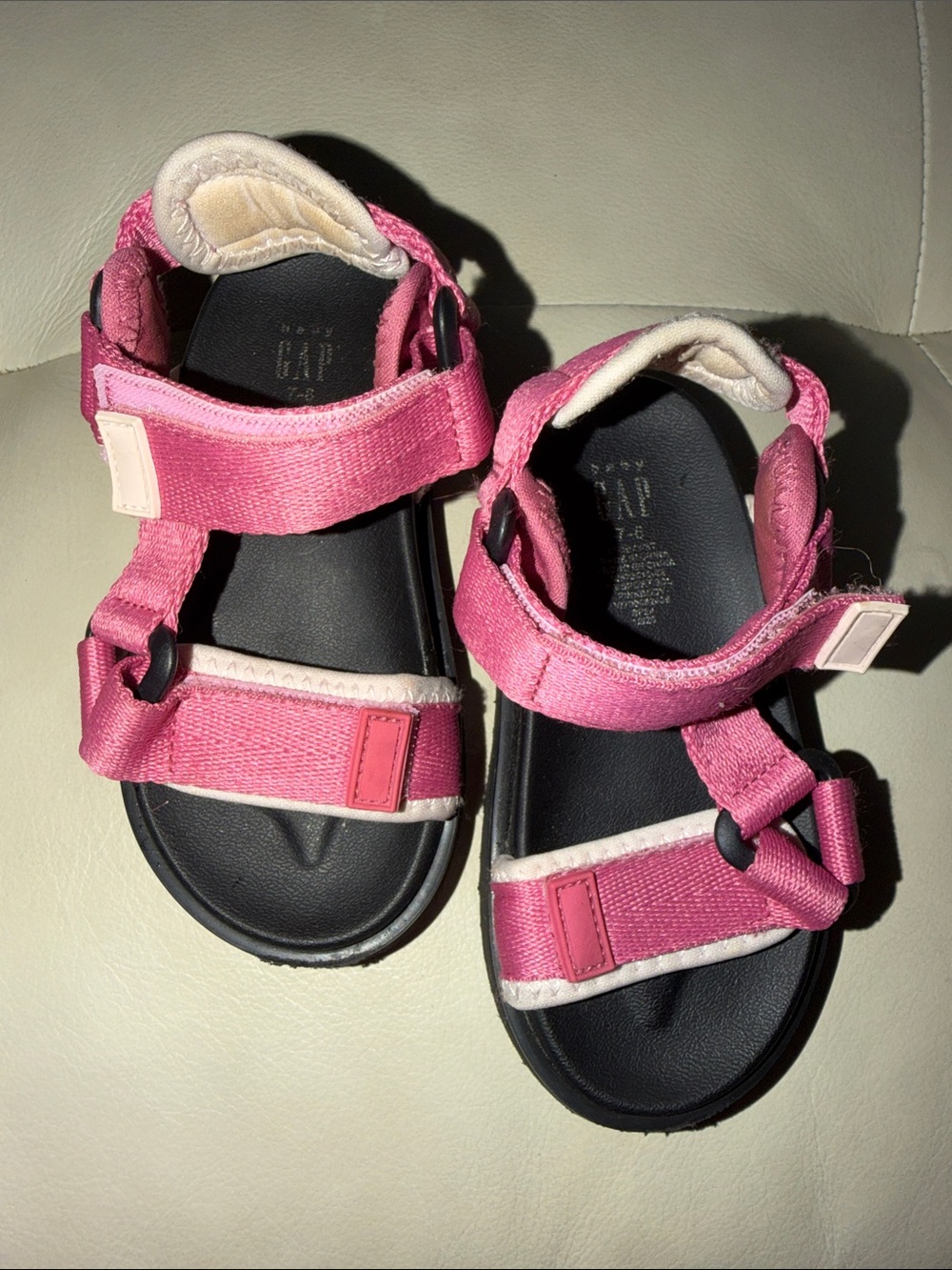 GAP Girls Pink Adjustable Webbing Sandals with Black Footbed